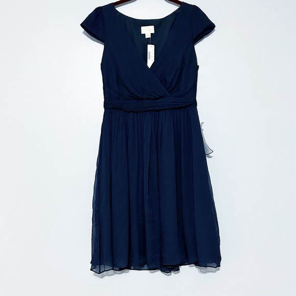 NWT J.Crew Mirabelle Silk Chiffon Dress in Navy - Picture 3 of 9
